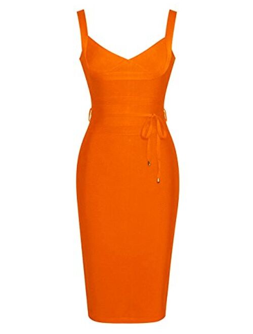 whoinshop Women's Tie Waist Contrast Bodycon Short Pencil Bandage Dress