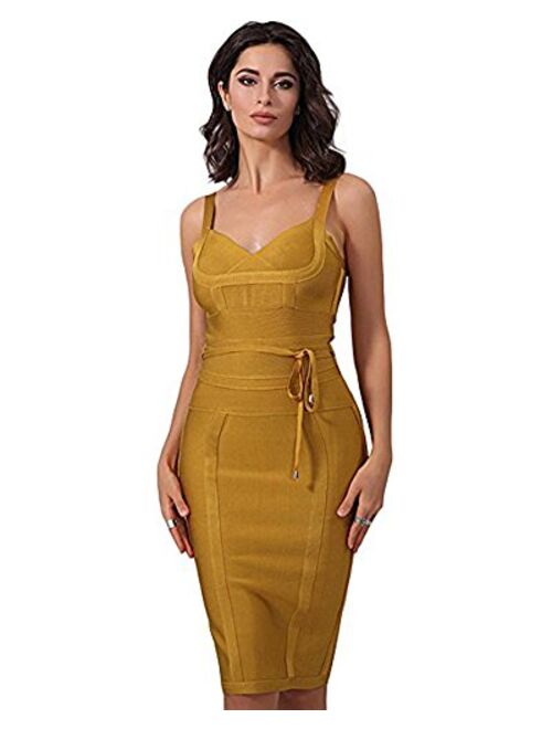 whoinshop Women's Tie Waist Contrast Bodycon Short Pencil Bandage Dress