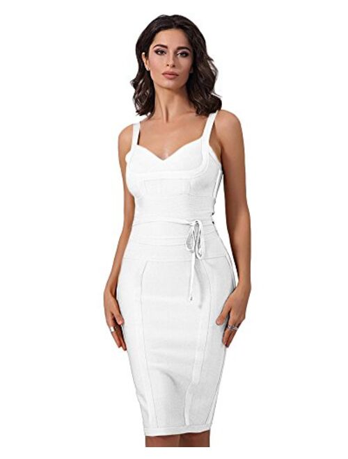 whoinshop Women's Tie Waist Contrast Bodycon Short Pencil Bandage Dress