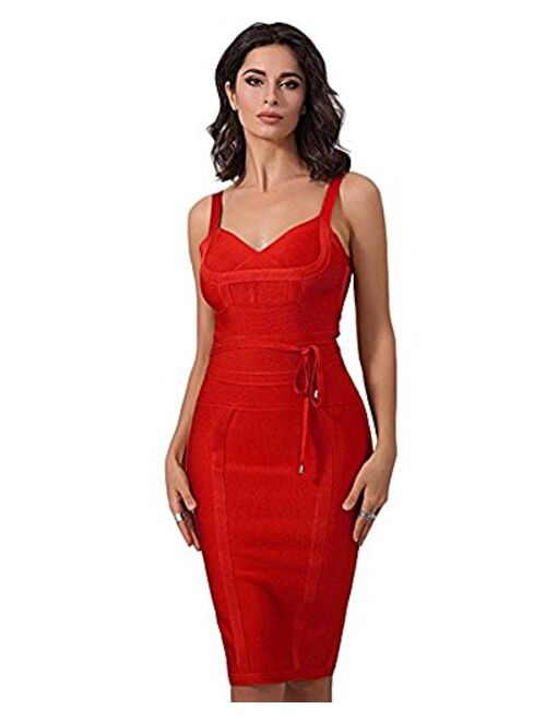 whoinshop Women's Tie Waist Contrast Bodycon Short Pencil Bandage Dress