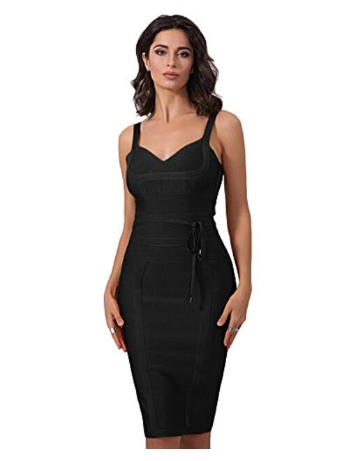 whoinshop Women's Tie Waist Contrast Bodycon Short Pencil Bandage Dress