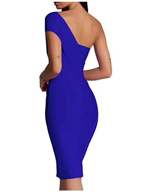 whoinshop Women's One Shoulder Summer Evening Cocktail Club Party Bandage Dress