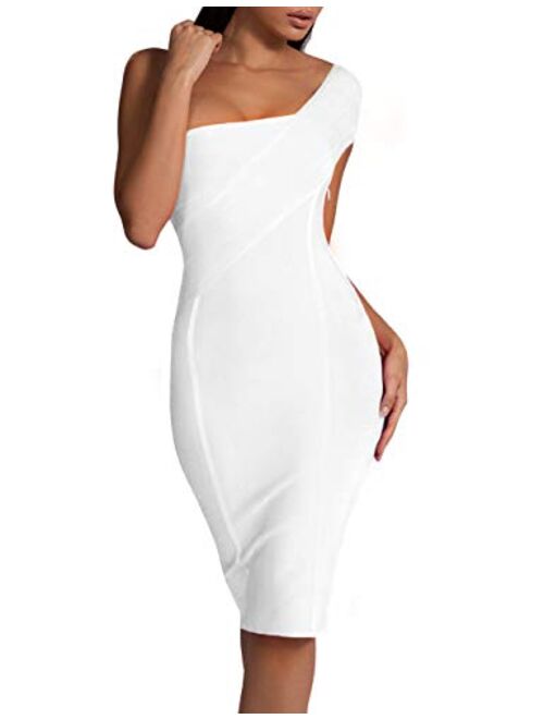 whoinshop Women's One Shoulder Summer Evening Cocktail Club Party Bandage Dress