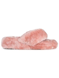 Womens Soft Faux Fur Flip Flop Slipper