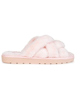 Womens Crisscross Faux Fur Slipper