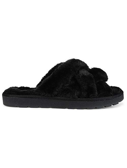 Brinley Co. Womens Crisscross Faux Fur Slipper