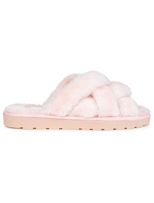 Brinley Co. Womens Crisscross Faux Fur Slipper