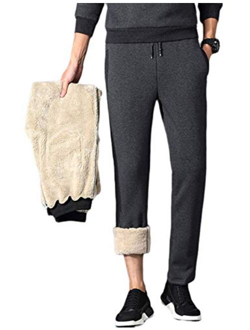 Yeokou Mens Thicken Sherpa Lined Athletic Thermal Jogger Fleece Sweatpants Pants