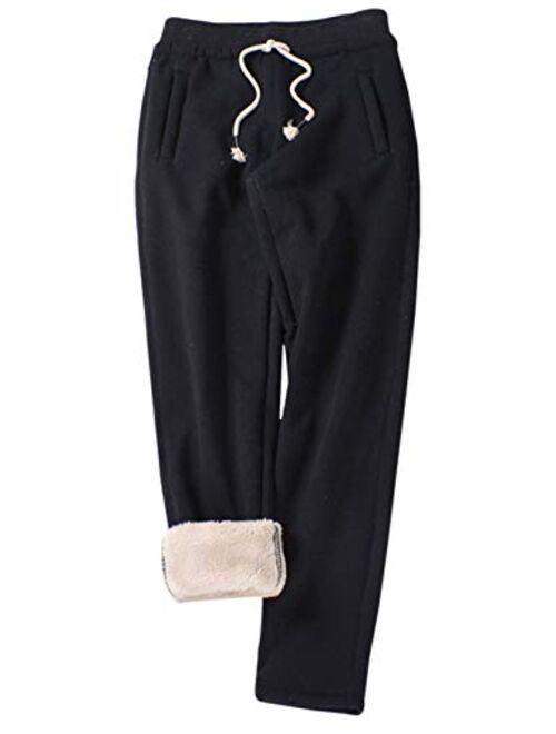 Yeokou Women's Winter Warm Active Sherpa Lined Track Jogger Sweatpants