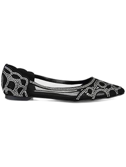 Womens Rhinestone Mesh Pointed Toe Flat