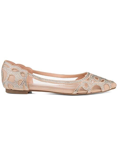 Brinley Co. Womens Rhinestone Mesh Pointed Toe Flat