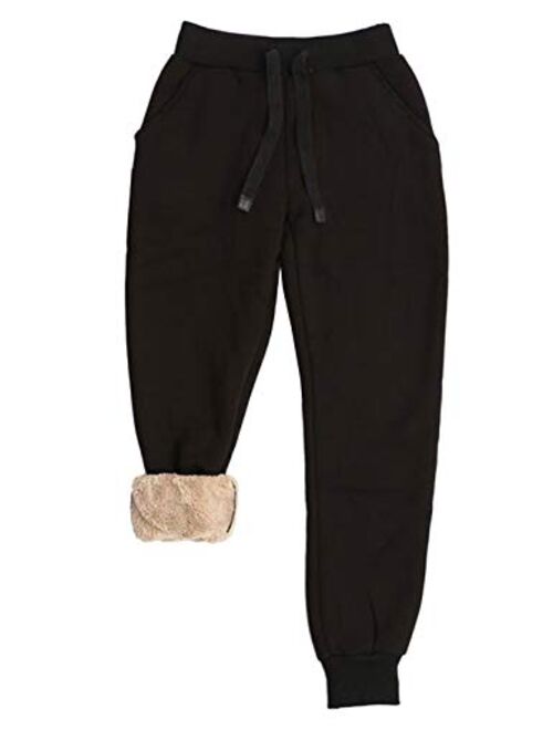 Yeokou Womens Athletic Sport Sherpa Lined Jogger Sweatpants Fleece Tapered Pants