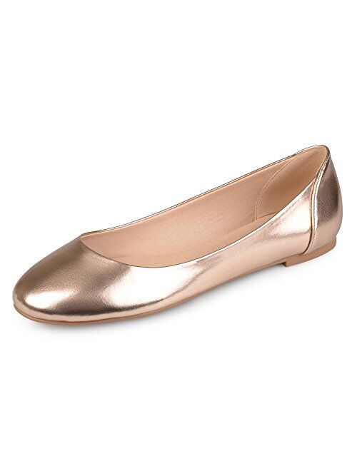 Brinley Co. Womens Comfort Sole Faux Leather Round Toe Flats