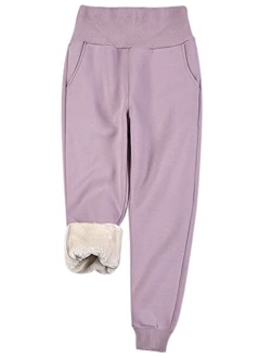 Yeokou Women Warm High Waist Thicken Sherpa Lined Jogger Sweatpants Lounge Bottoms