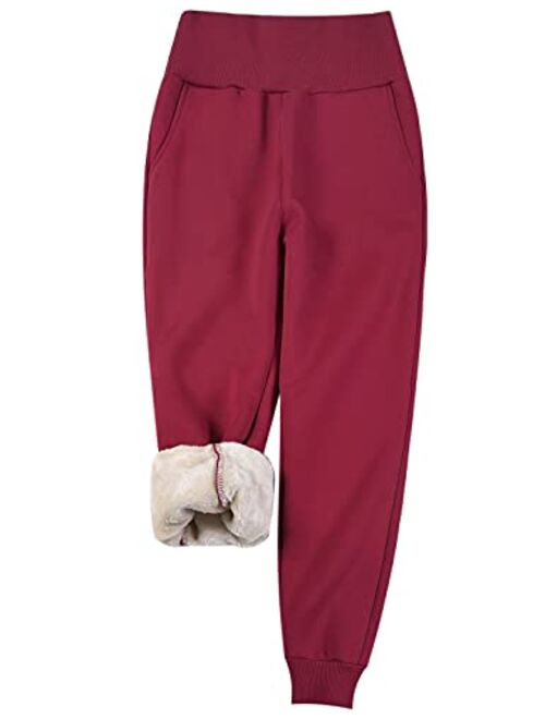 Yeokou Women Warm High Waist Thicken Sherpa Lined Jogger Sweatpants Lounge Bottoms