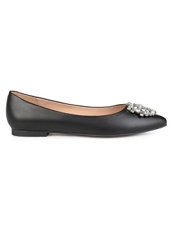 Womens Faux Leather Pointed Toe Jewel Flats