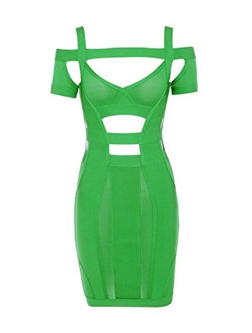 whoinshop Women's Semi Sheer Mesh Bardot Neckline Bandage Bodycon Cocktail Party Dress