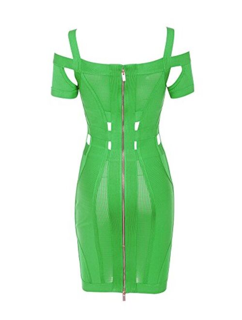 whoinshop Women's Semi Sheer Mesh Bardot Neckline Bandage Bodycon Cocktail Party Dress