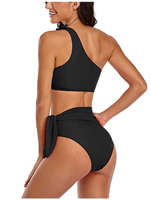 whoinshop Sporty Scoop Neck Crop Top Swimsuit Bikini Set Strap Adjustable Two Piece Bathing Suit