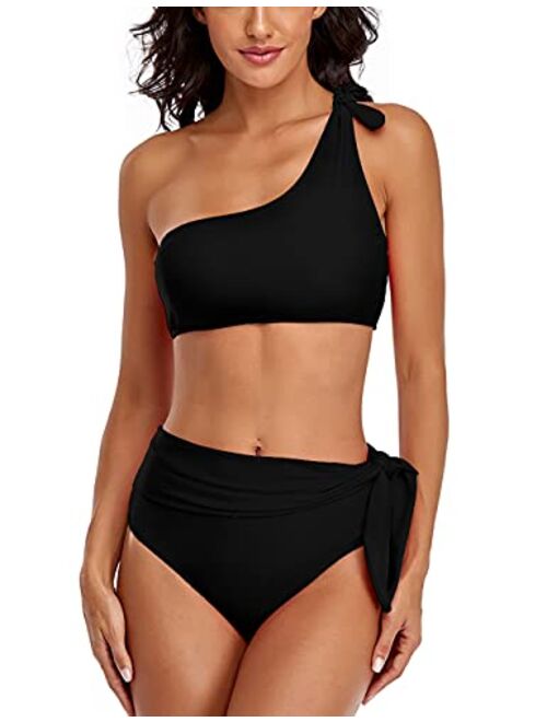 whoinshop Sporty Scoop Neck Crop Top Swimsuit Bikini Set Strap Adjustable Two Piece Bathing Suit