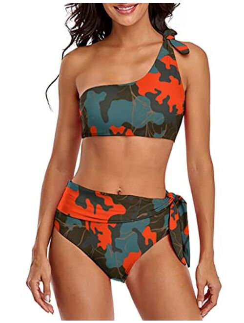 whoinshop Sporty Scoop Neck Crop Top Swimsuit Bikini Set Strap Adjustable Two Piece Bathing Suit