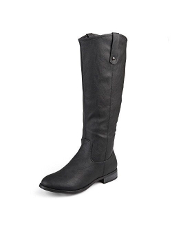 Womens Faux Leather Extra Wide and Regular Wide Calf Mid-Calf Round Toe Boots