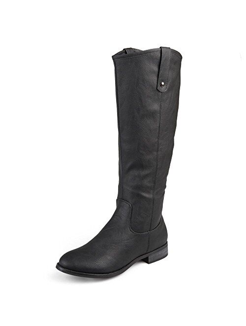 Brinley Co. Womens Faux Leather Extra Wide and Regular Wide Calf Mid-Calf Round Toe Boots