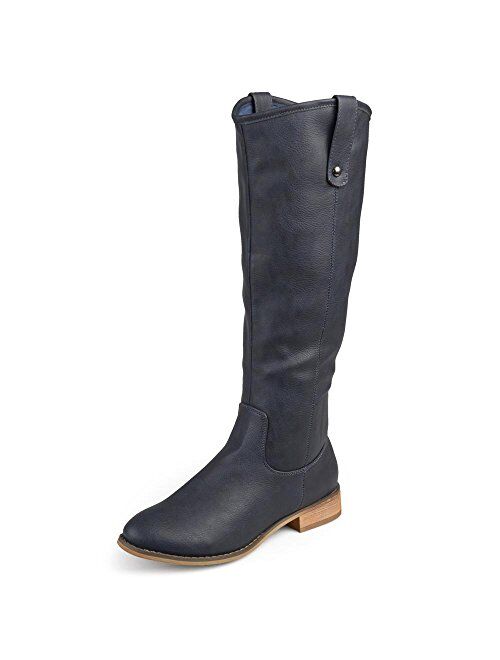 Brinley Co. Womens Faux Leather Extra Wide and Regular Wide Calf Mid-Calf Round Toe Boots