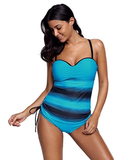 Whoinshop Women's 2 PCS Tankini Swim Top with Underwired Back Cross Swimsuit