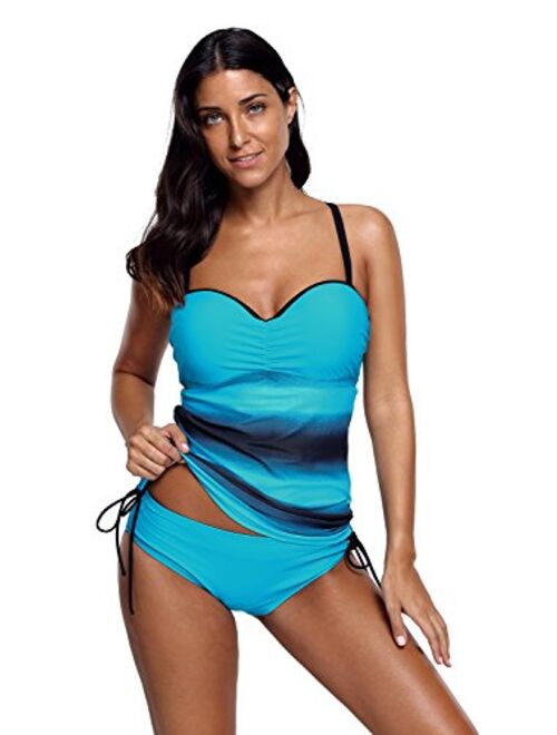 Whoinshop Women's 2 PCS Tankini Swim Top with Underwired Back Cross Swimsuit