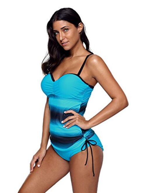 Whoinshop Women's 2 PCS Tankini Swim Top with Underwired Back Cross Swimsuit