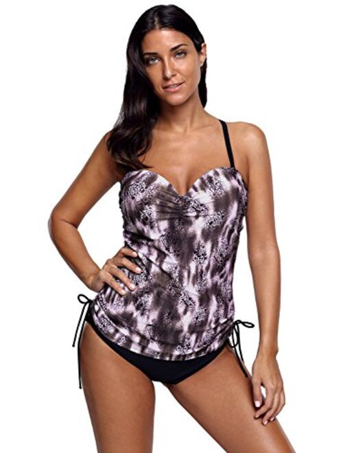 Whoinshop Women's 2 PCS Tankini Swim Top with Underwired Back Cross Swimsuit