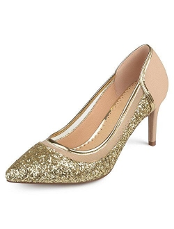 Womens Kori Faux Suede Mesh Glitter Almond Toe Heels