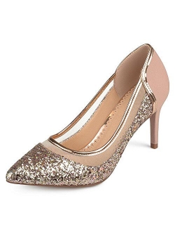 Womens Kori Faux Suede Mesh Glitter Almond Toe Heels