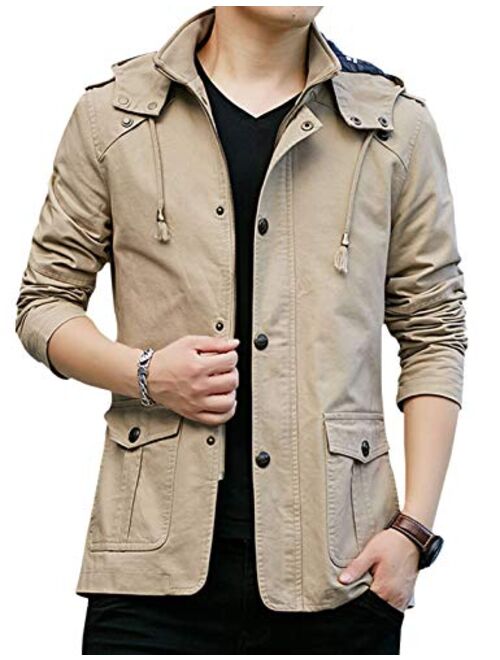 Yeokou Mens Casual Drawstring Hoodie Wash Cargo Hiking Workout Windbreaker Jackets