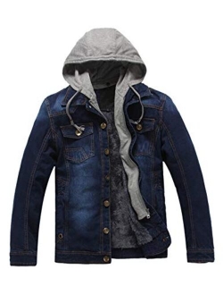 Yeokou Men's Vintage Fleece Lined Button Up Removable Hooded Denim Jackets