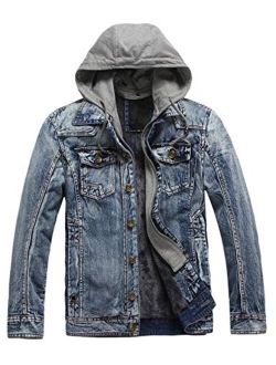 Yeokou Men's Vintage Fleece Lined Button Up Removable Hooded Denim Jackets