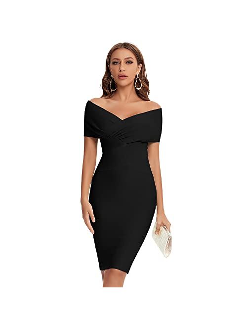 BEAUKEY Off Shoulder Bodycon Bandage Dresses for Women