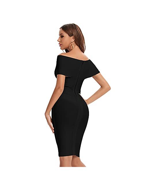 BEAUKEY Off Shoulder Bodycon Bandage Dresses for Women