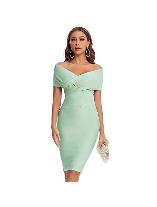 BEAUKEY Off Shoulder Bodycon Bandage Dresses for Women