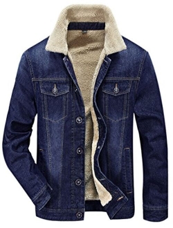 Yeokou Men's Casual Sherpa Lined Jean Denim Trucker Jacket