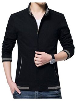 Yeokou Men's Casual Slim Fit Stand Collar Zip Up Lightweight Cotton Jacket Coat