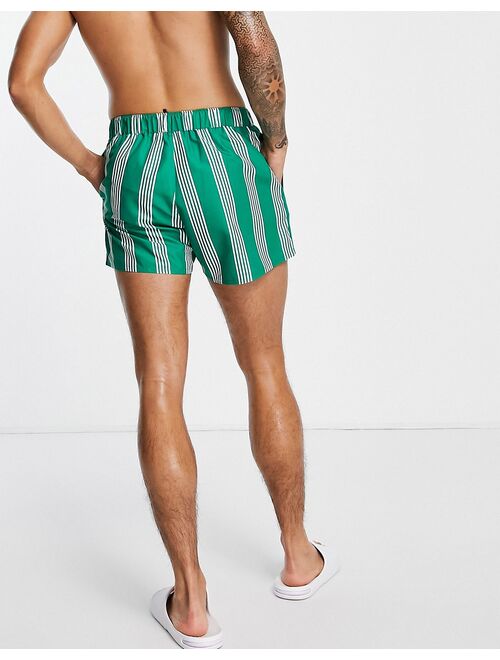 ASOS DESIGN swim shorts in green stripe short length