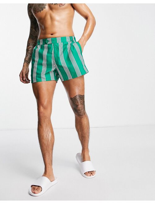 ASOS DESIGN swim shorts in green stripe short length