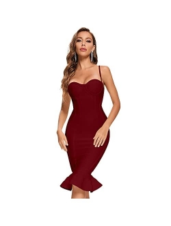 HLBandage Sweetheart Fishtail Spaghetti Strap Sexy Celebrity Bandage Dress