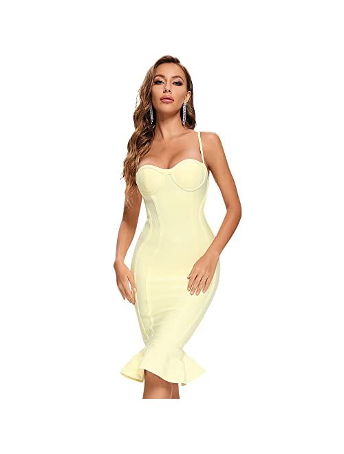 HLBandage Sweetheart Fishtail Spaghetti Strap Sexy Celebrity Bandage Dress