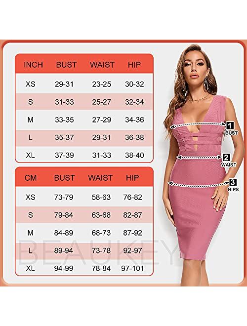 BEAUKEY Off Shoulder V Neck Bodycon Bandage Dresses for Women