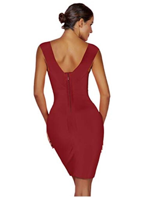 whoinshop Women Rayon V-Neck Cross Front Bodycon Club Night Out Bandage Dress