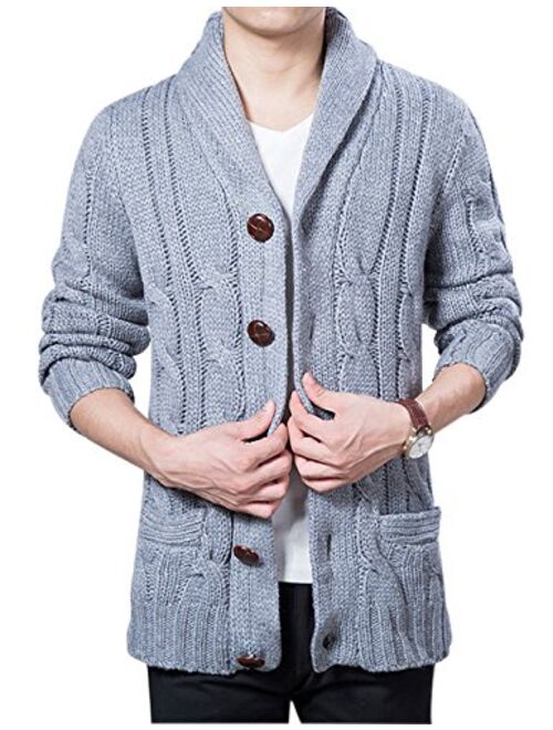 Yeokou Men's Casual Slim Thick Knitted Shawl Collar Wool Cardigan Sweaters