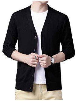 Yeokou Mens Casual Lightweight Button Up V Neck Cotton Blends Knit Cardigan Sweater